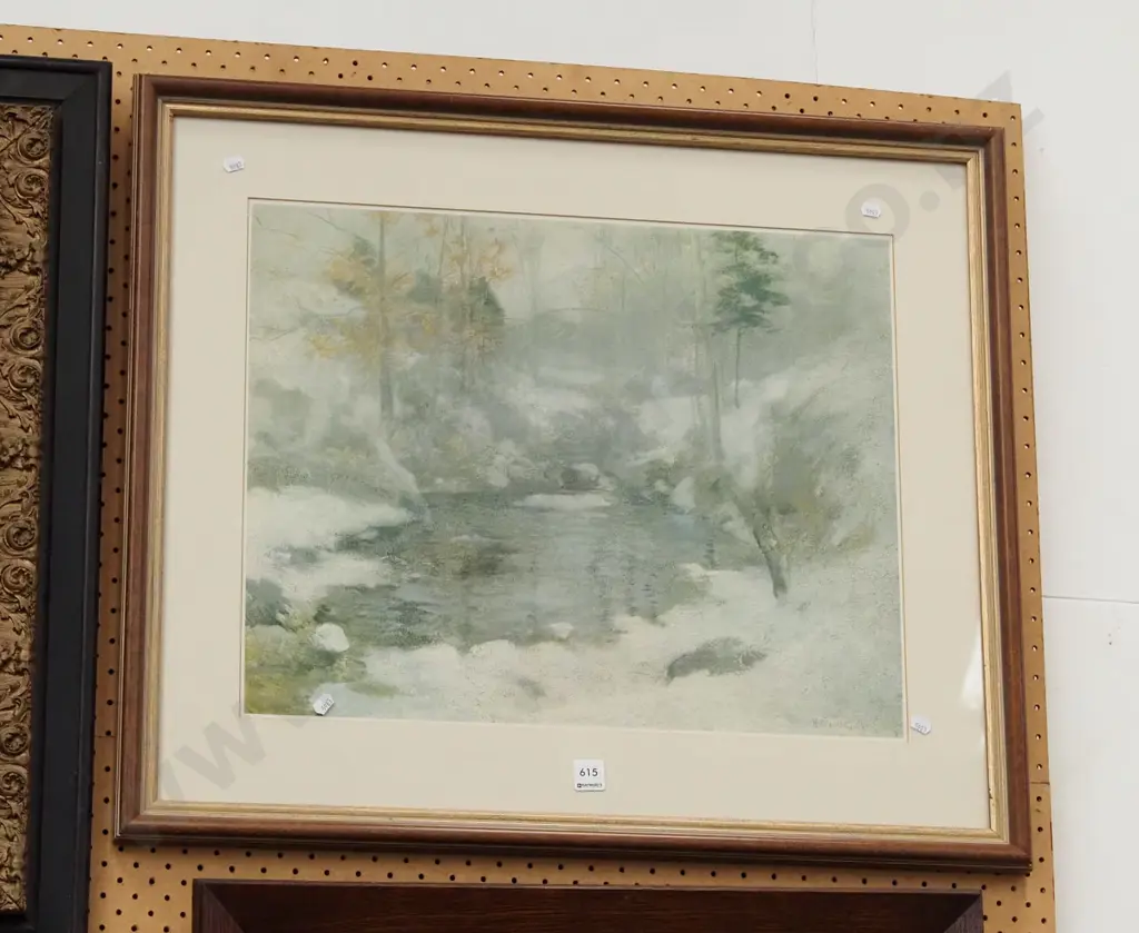 framed print - snow and stream scene Image 1++