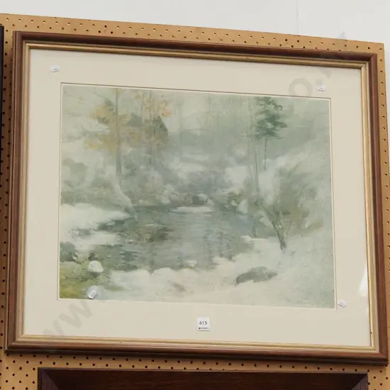 framed print - snow and stream scene
