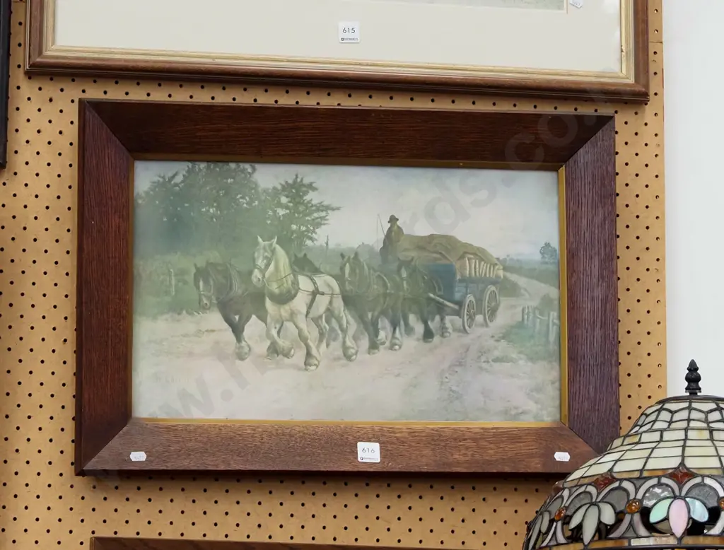 oak framed print - draught horses and carriages Image 1++