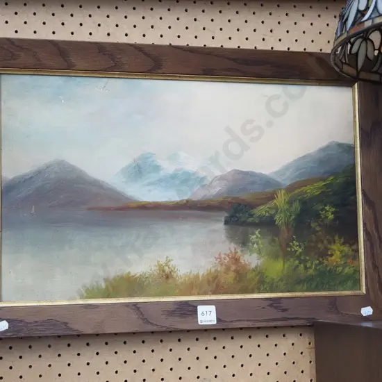 colonial lake and mountain scene - some age marks