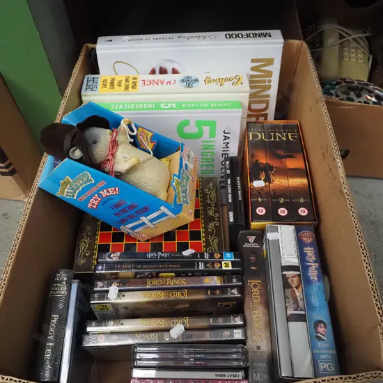 box; Lord of the Rings DVDs, Dune VHS etc
