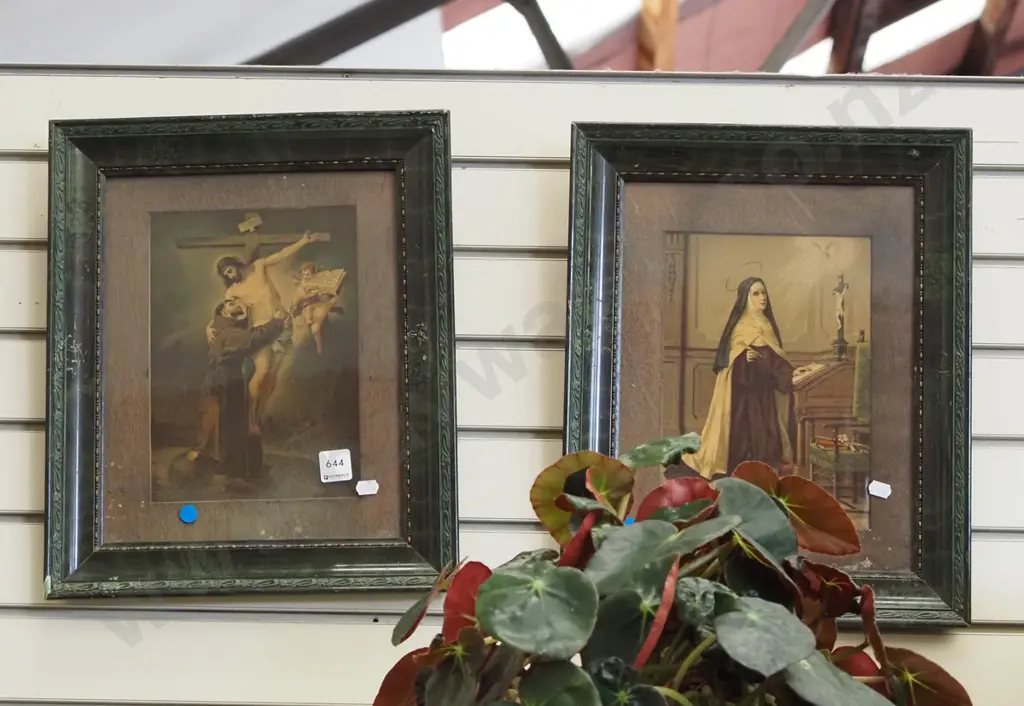 2x framed religious prints - blue dots Image 1++