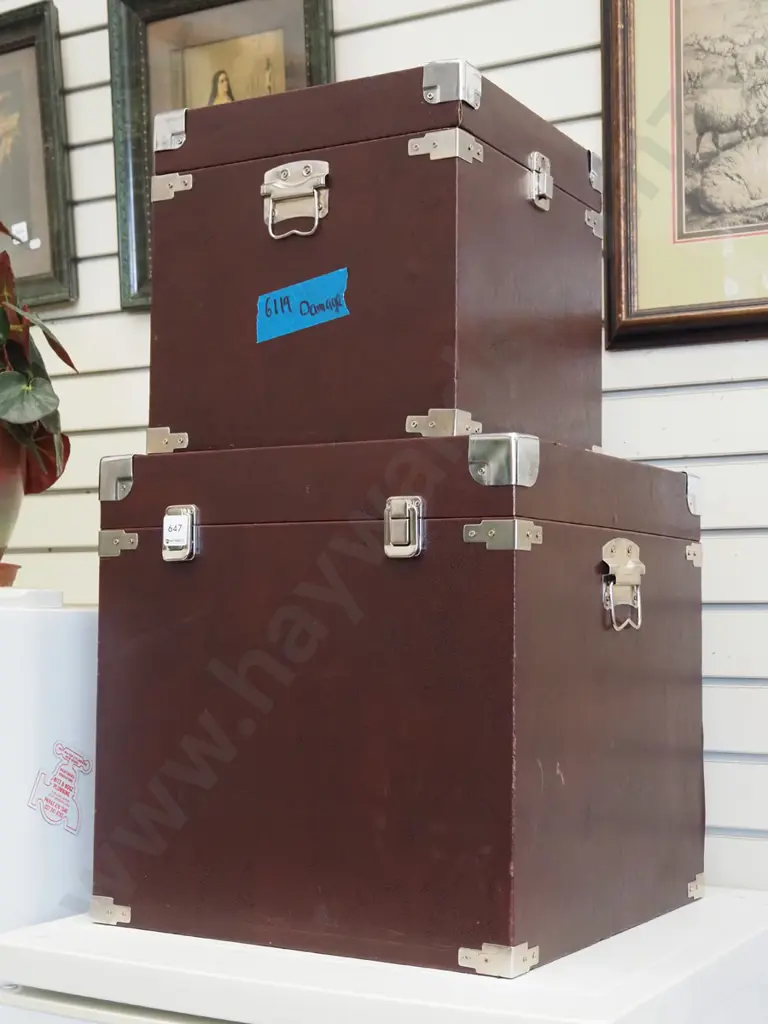 2x vinyl upholstered storage boxes - 1 has damage Image 1++