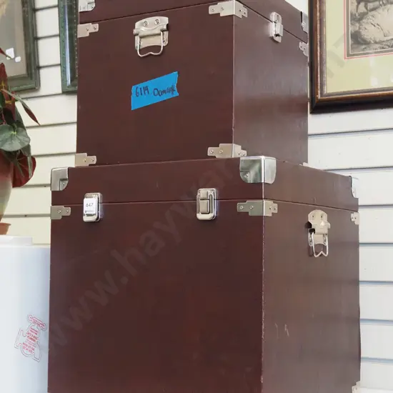 2x vinyl upholstered storage boxes - 1 has damage