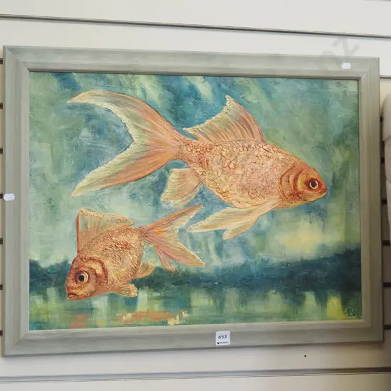 framed oil - goldfish