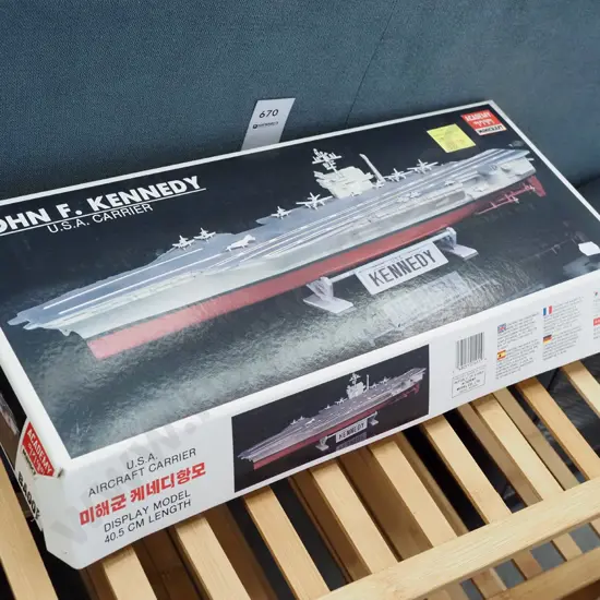 yet to be assembled plastic model kit - John F. Kennedy aircraft carrier