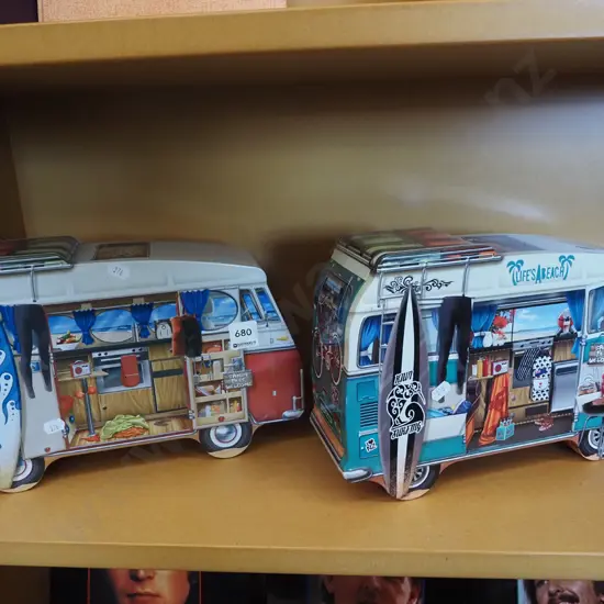 2x camping van biscuit tins