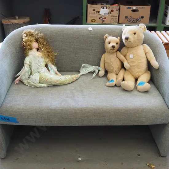 small green upholstered 2 seater settee H780 W1200 D570