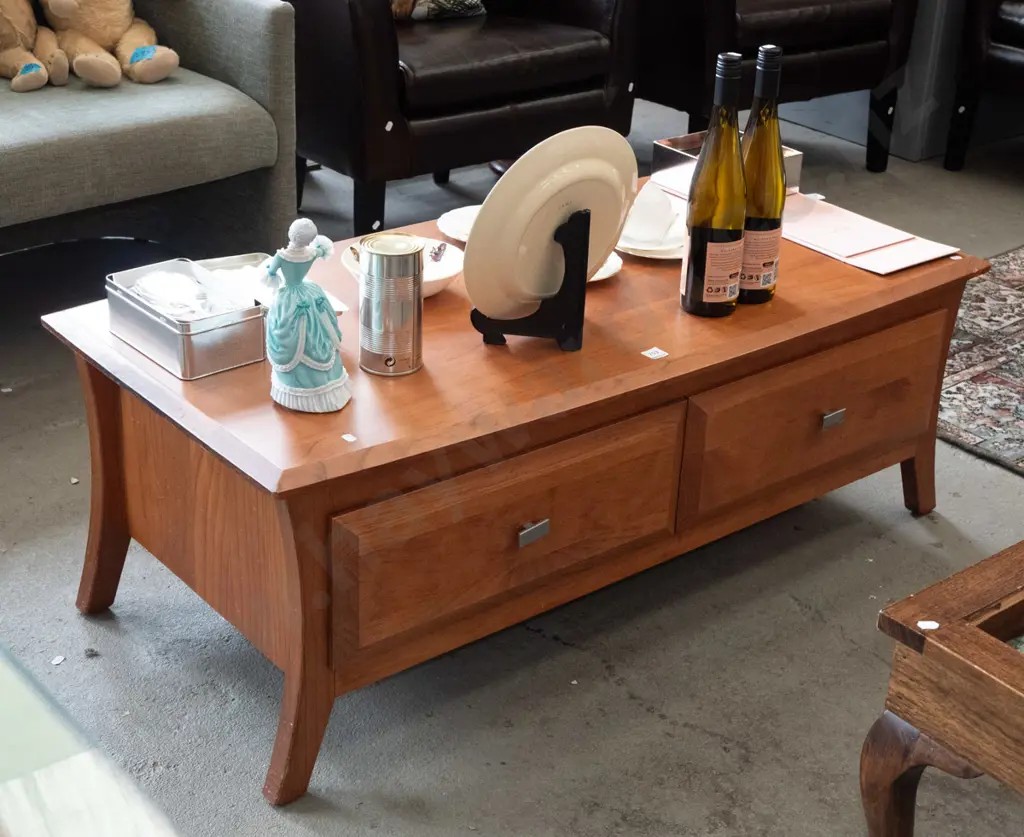 solid pine twin drawer coffee table H430 W1210 D600 Image 1++