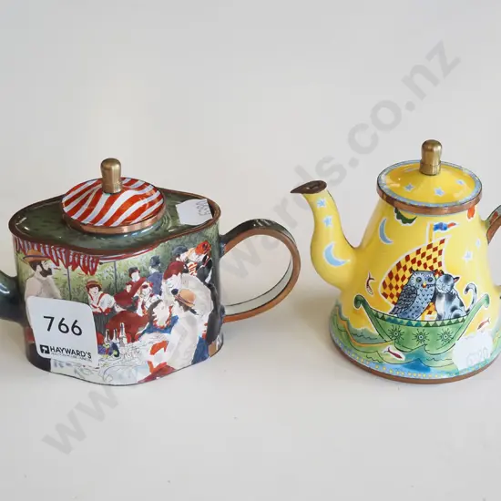 2x small decorative enamel teapots