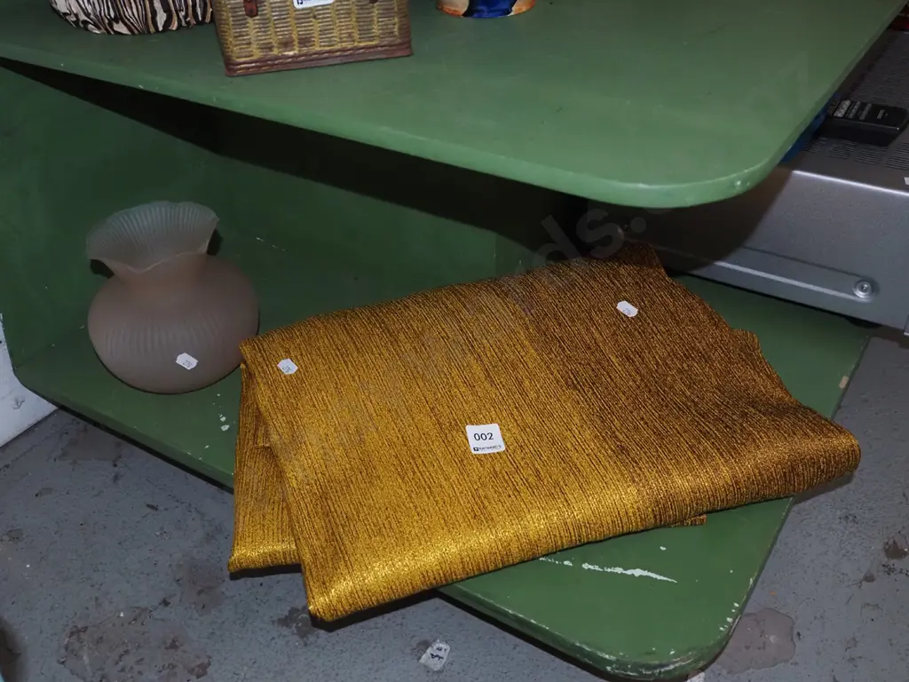 retro golden curtain and pink glass vase Image 1++