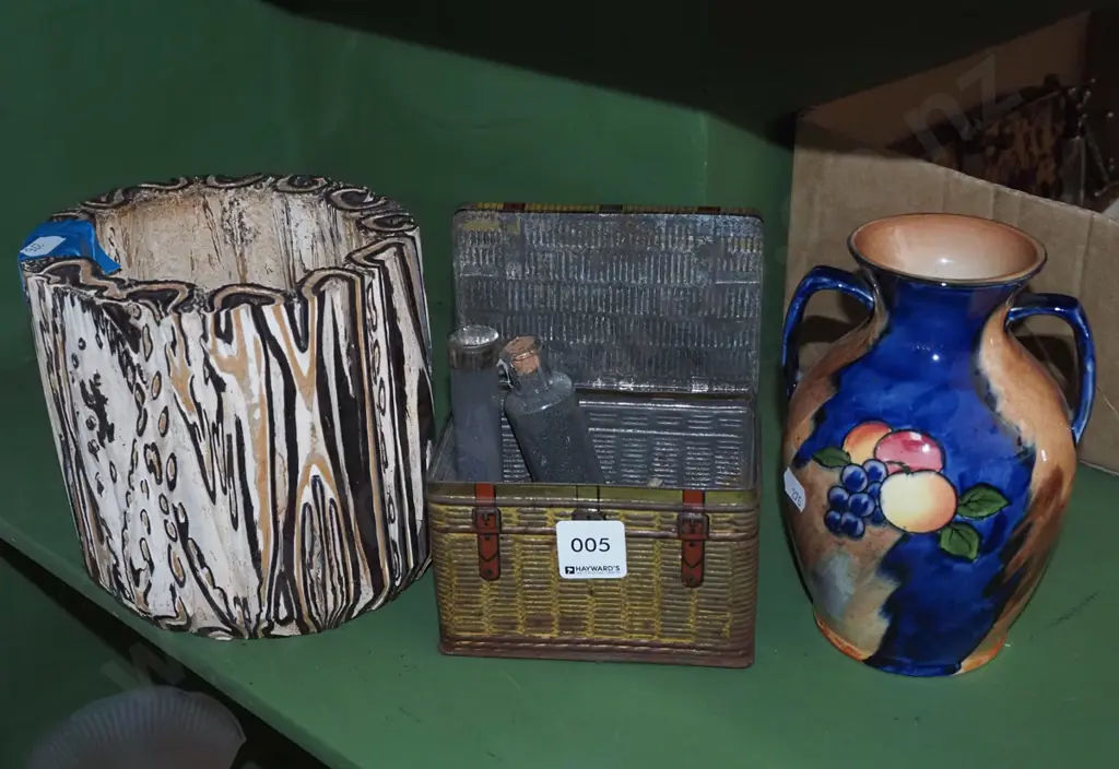 vintage tin, punga log vase, glass test tubes, Tunstall vase Tallest vase H160 Image 1++