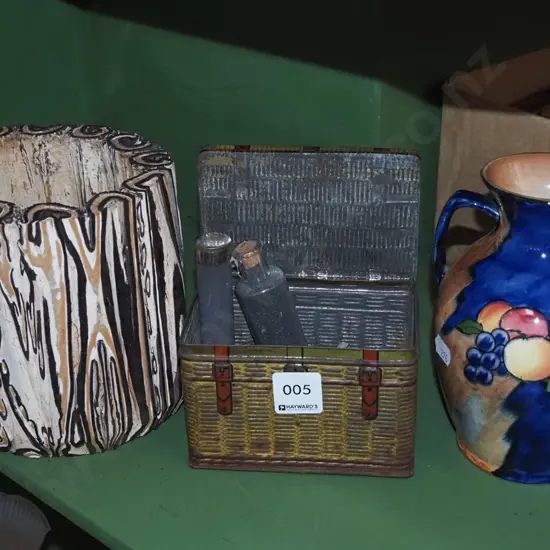 vintage tin, punga log vase, glass test tubes, Tunstall vase Tallest vase H160