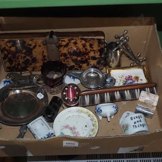 box; tie press, clothes brush, exhibition glass etc