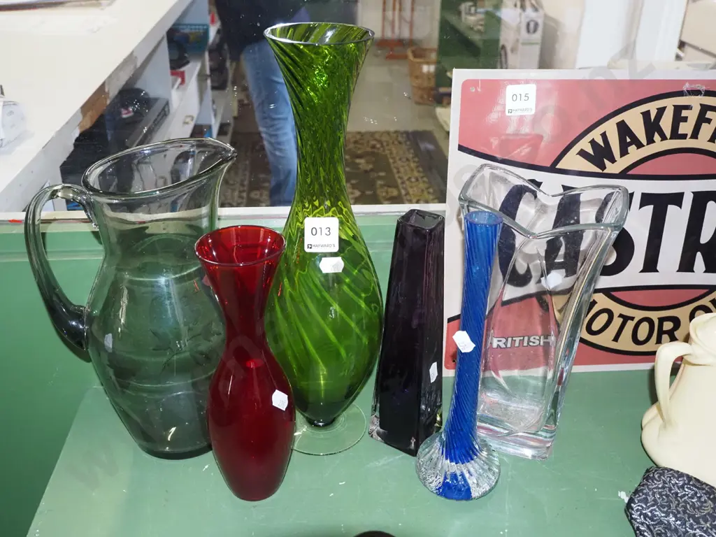 coloured glass vases, clear glass vase, water jug Tallest H330 Image 1++