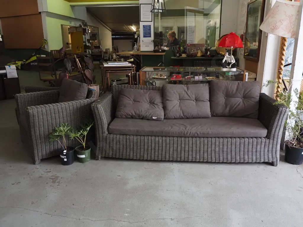 woven plastic 3 piece outdoor lounge suite - 3 seater and 2 singles  Image 1++