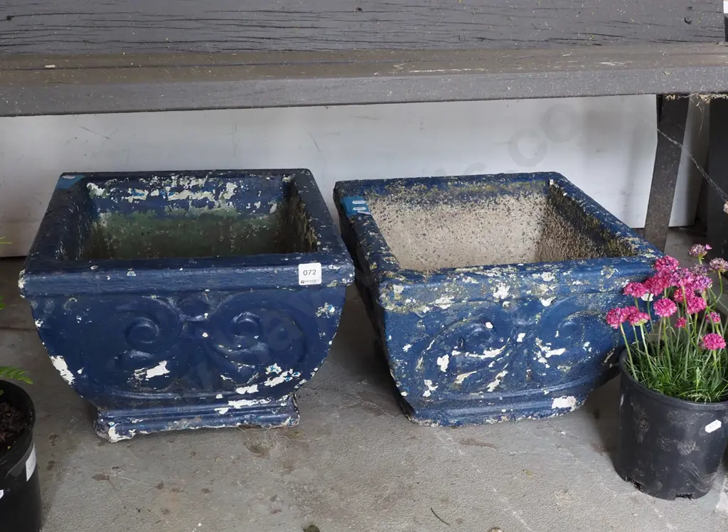 2x blue painted concrete garden planters H250 Image 1++