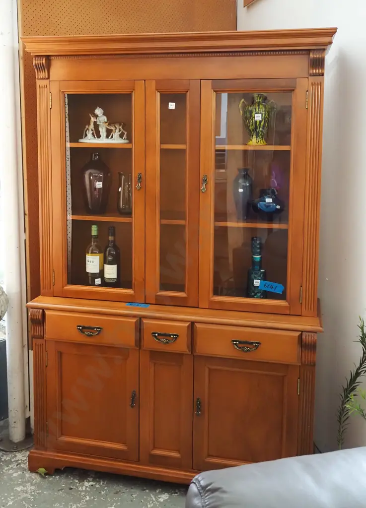 reproduction mahogany and mdf bookcase chiffionier, 2 doors, 3 drawers, 2 glazed doors Image 1++