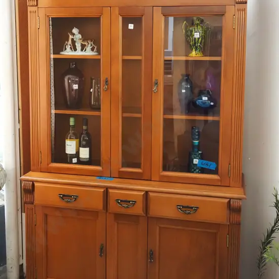 reproduction mahogany and mdf bookcase chiffionier, 2 doors, 3 drawers, 2 glazed doors