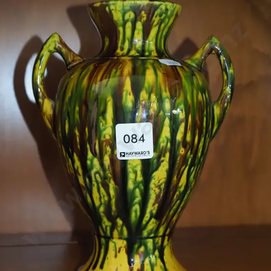 trickle glazed double handled vase H210