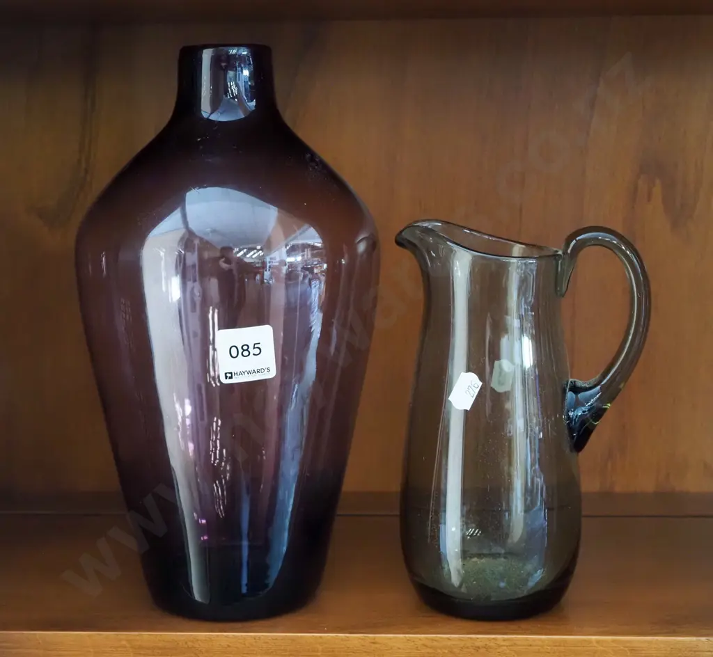 purple glass bottle, smoked glass jug H280 Image 1++