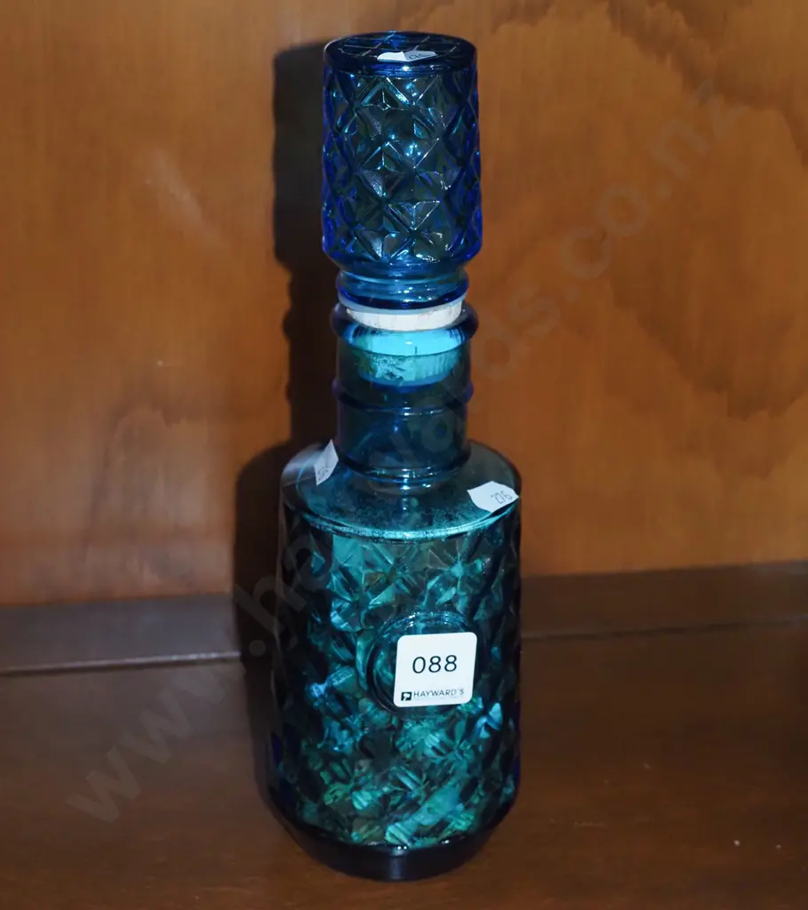 retro blue glass stoppered bottle H280 Image 1++