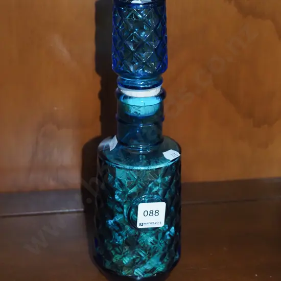 retro blue glass stoppered bottle H280