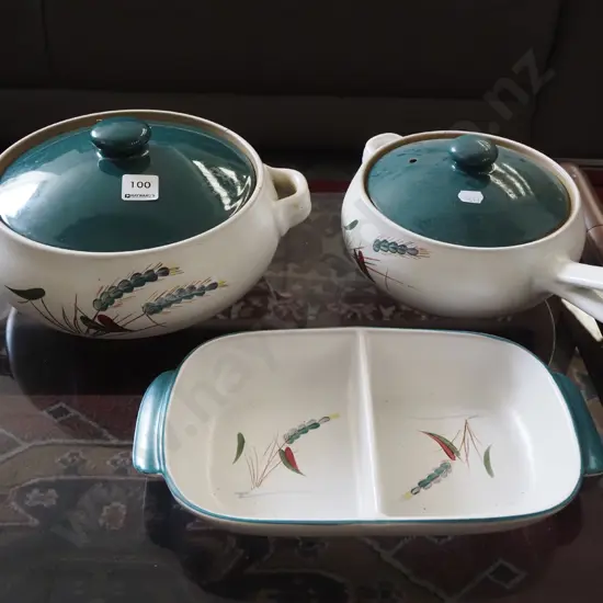 Denby green wheat casserole, lidded pot, baking dish
