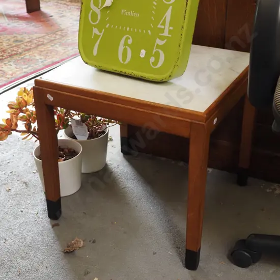 teak and marble top end table H420 W430 D430