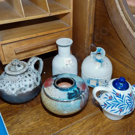 teapots, lidded canister, vase