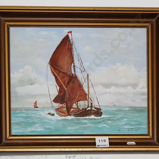 framed oil - sailing boat