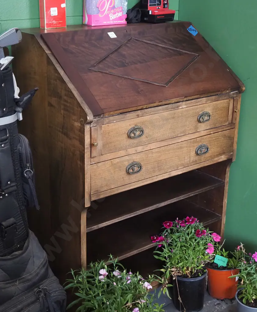 beech 2 drawer drop front bookcase burreau H980 W685  Image 1++