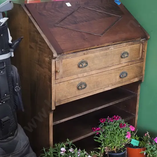 beech 2 drawer drop front bookcase burreau H980 W685 