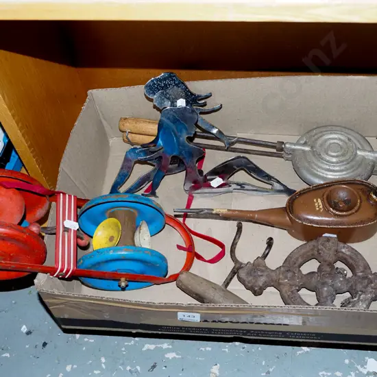 box; toys, camp fire toastie pie maker, oiler etc