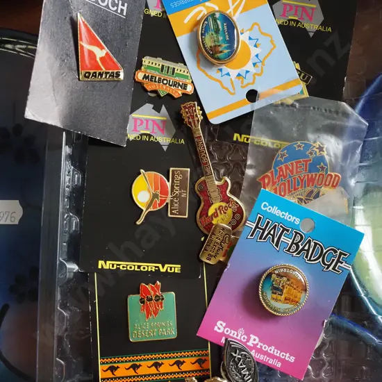 tray of various Australian badges