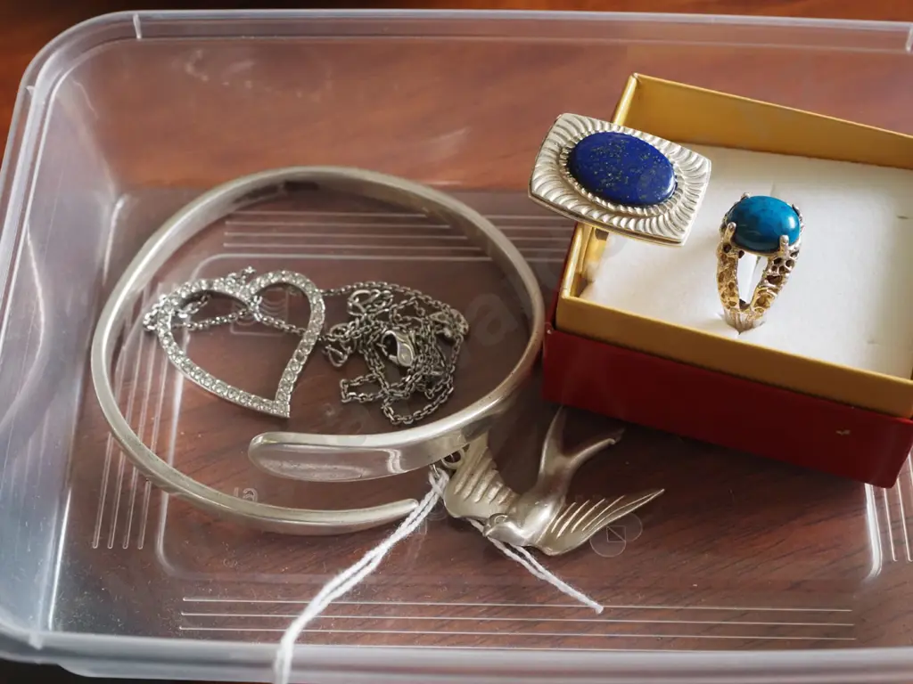 tray; bangle, pendants, costume rings Image 1++