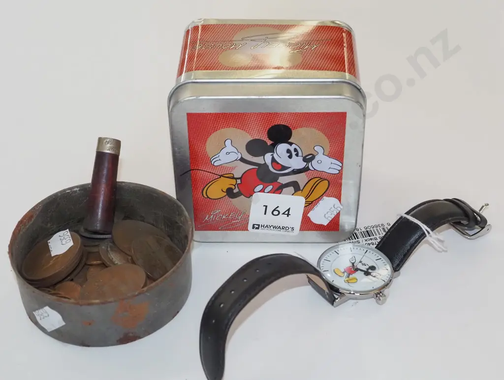 Mickey Mouse watch, tin of coins Image 1++