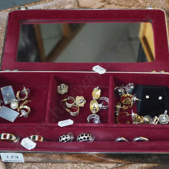 tin of costume jewellery earrings