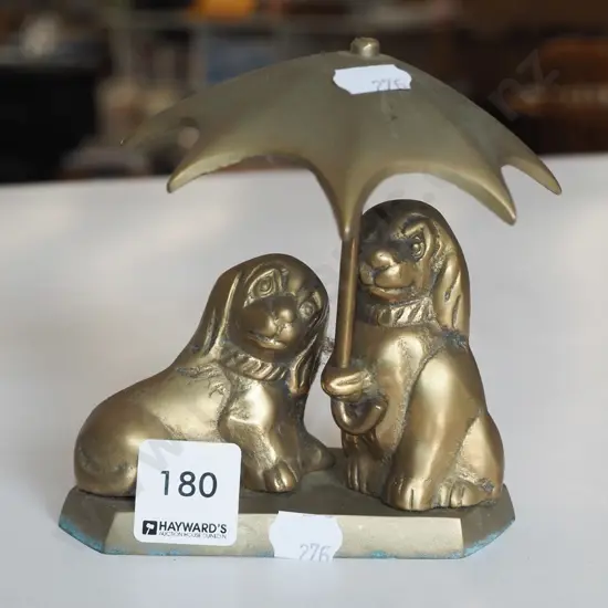 cast brass figurine - dogs with umbrellas H120