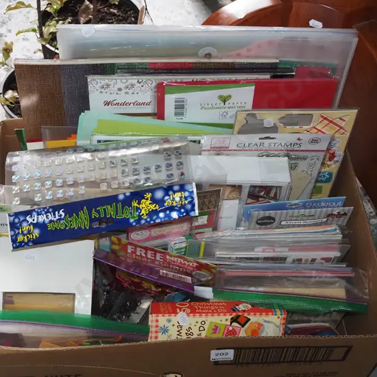 box; crafters supplies, stencils, stickers etc