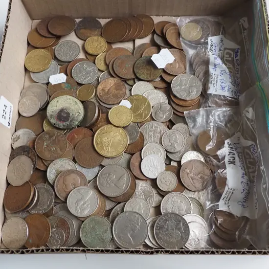 box; various coins