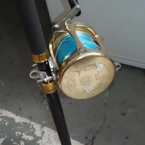 Kilwell Game sports fishing rod with large Kilwell Ticateam dual drag 2-speed reel and reel case