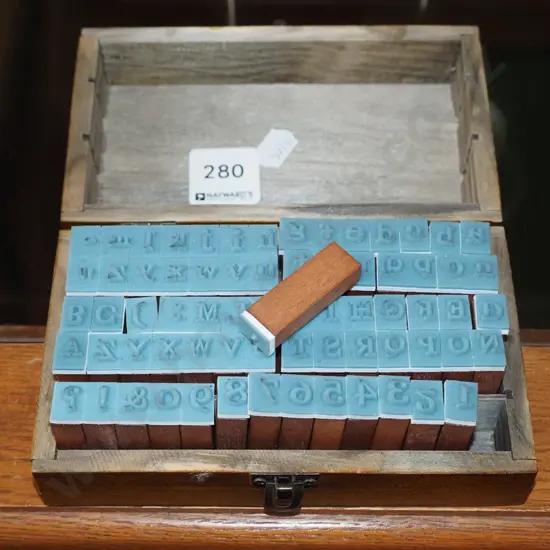 box of rubber type stamps