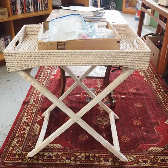 cane butlers tray on stand