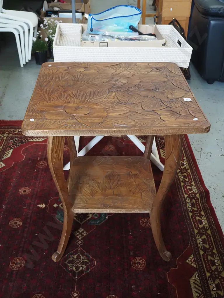 chip carved floral design 2 tier lamp table H700 W600 D600 Image 1++