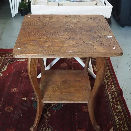 chip carved floral design 2 tier lamp table H700 W600 D600