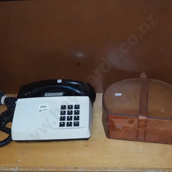 NZ Post push button phone, leather collar box