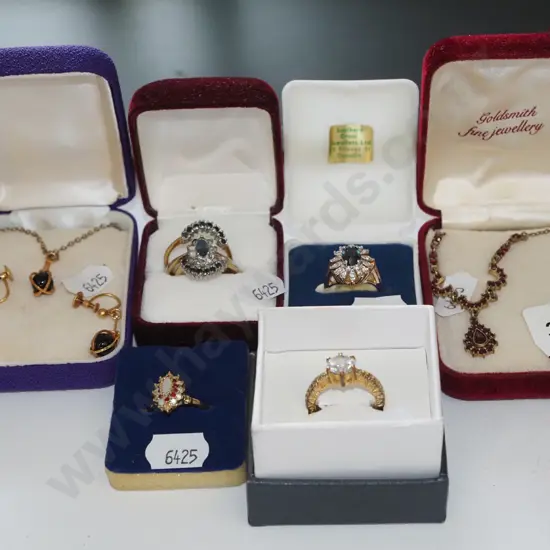 assorted costume jewellery rings, necklace and earrings