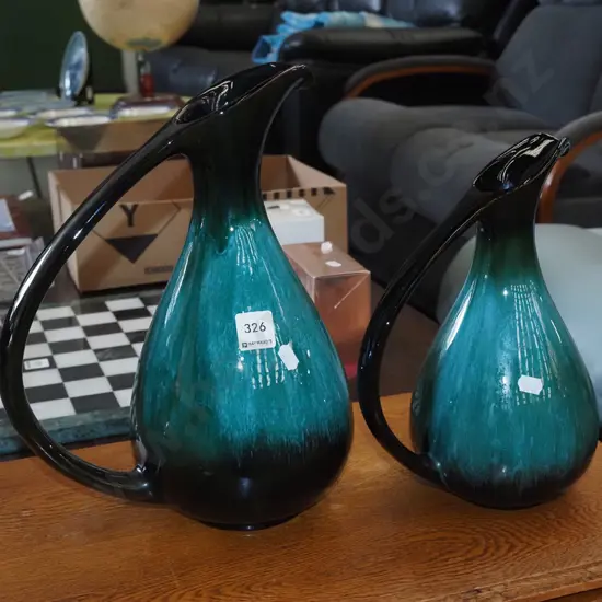 2x Blue Mountain ewer vases H330