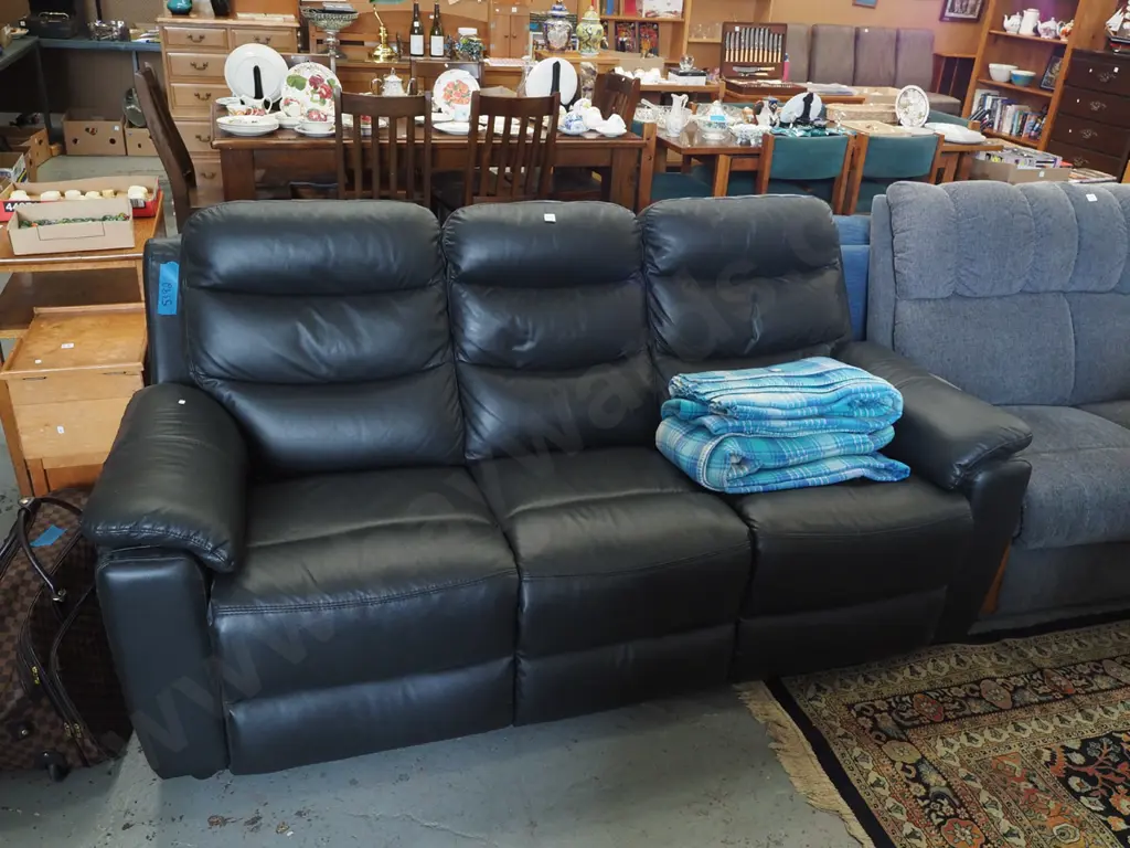 black vinyl 3 seater settee Image 1++